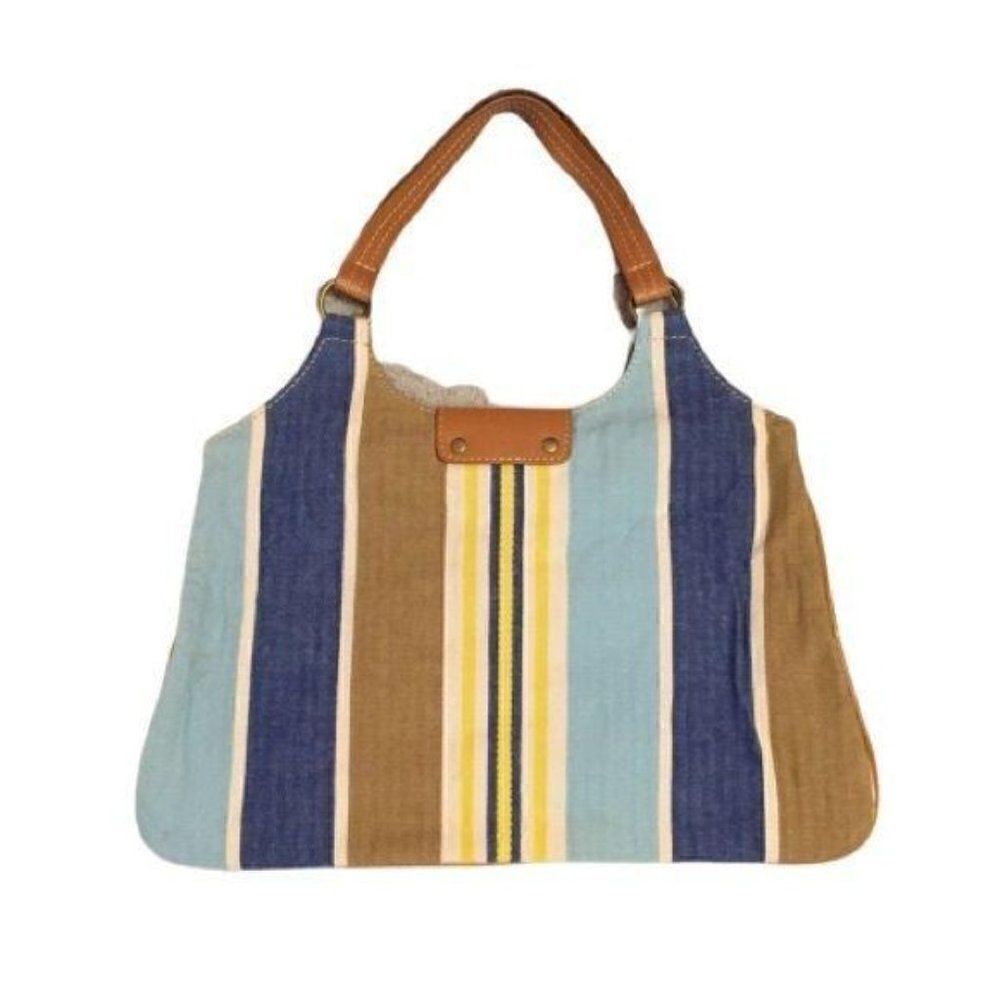 Gap Nautical Stripe Canvas Vegan Leather Double Handle Toggle Closure Bag